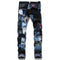 Slim Men's Patchwork Ripped Jeans Mid Waist Straight Pants